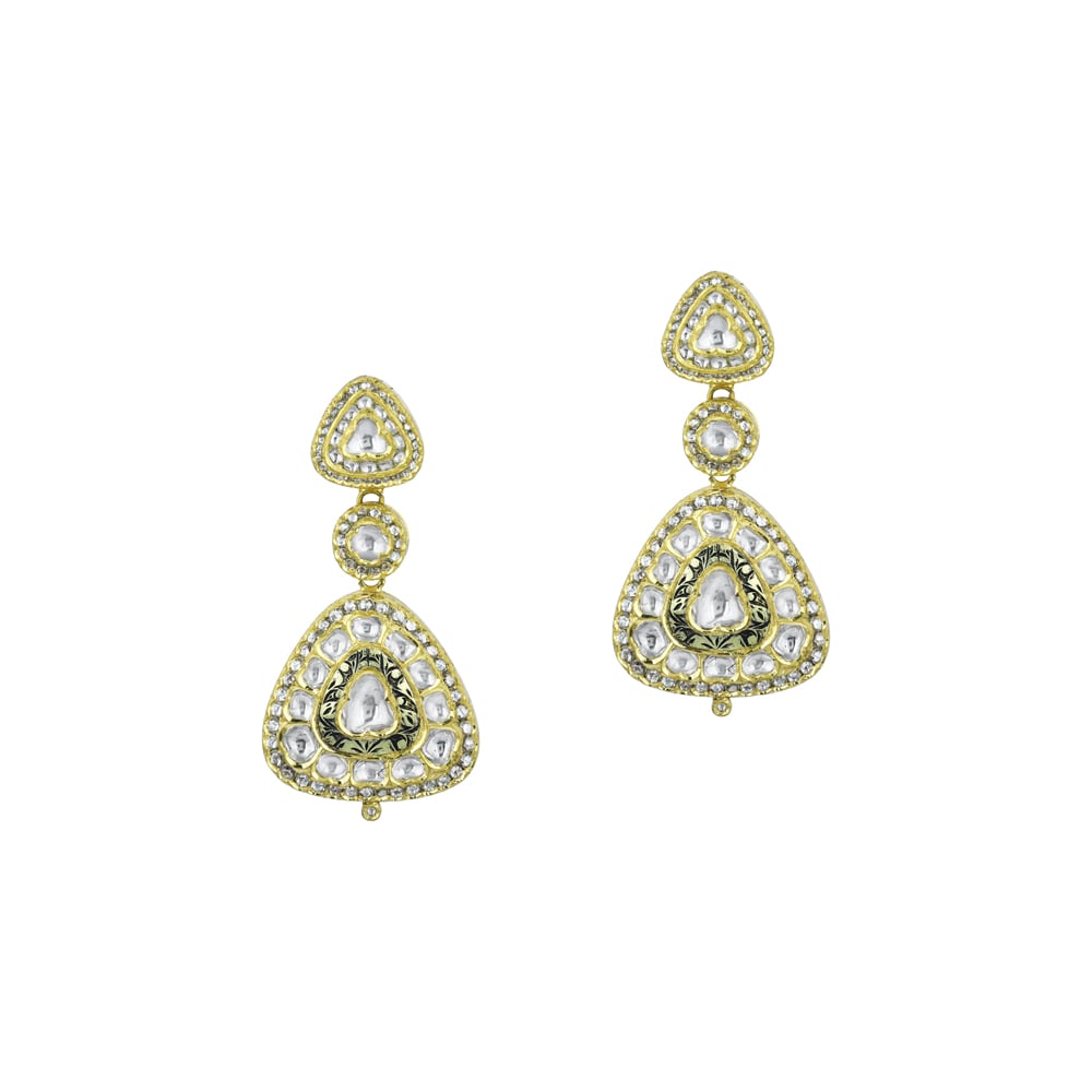 Cascading Polki Diamond Earrings in Layered Triangular Design